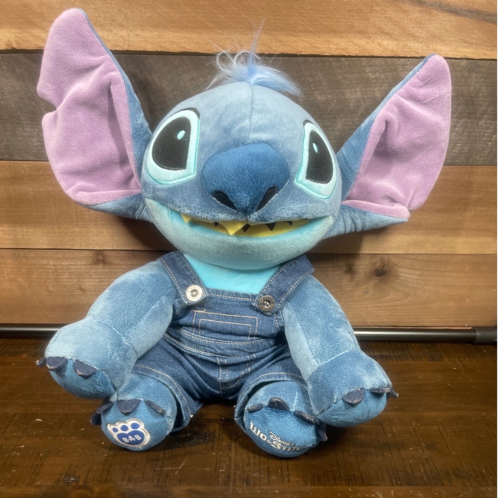 Disney Stitch Build A Bear in Denim Overalls Plush Stuffed Animal Toy